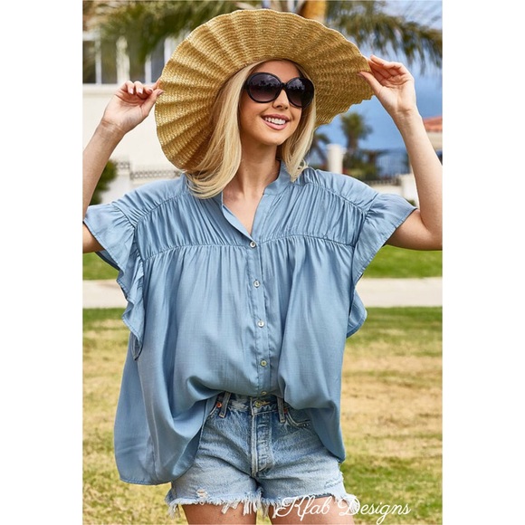 ❤️LAST 3! Vintage Loose Fit Silky Woven Shirred Top - Picture 2 of 7